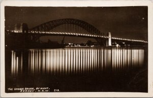 Sydney Australia NSW Harbor Bridge Night View #218 Unused RPPC Postcard H48