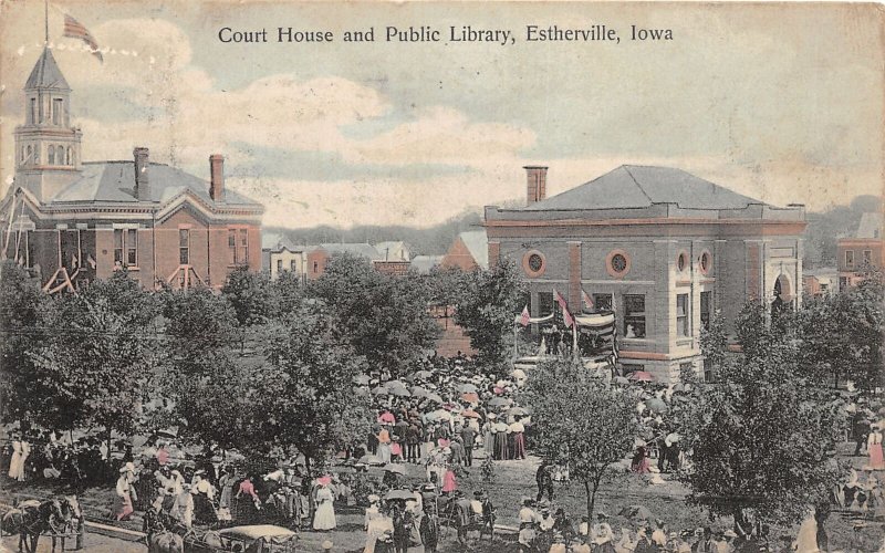 J66/ Estherville Iowa Postcard c1910 Court House Public Library  16