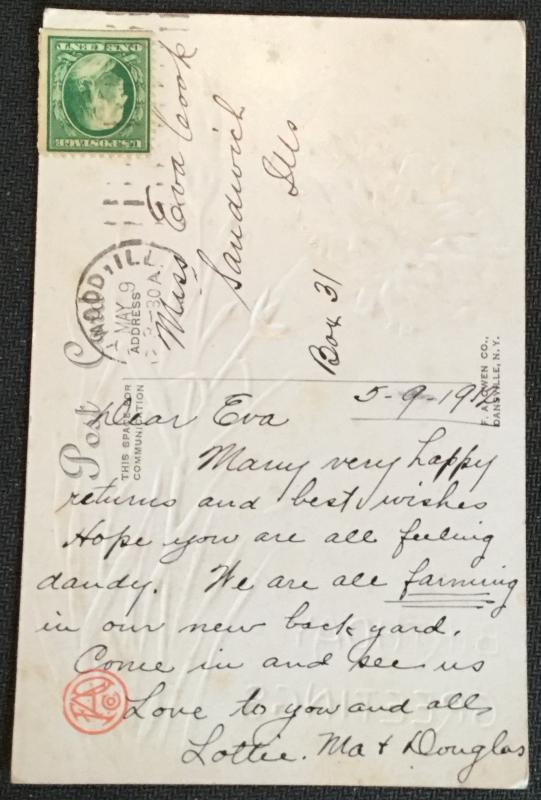 Postcard Used “Birthday Greetings” embossed Swan No stamp but PM LB