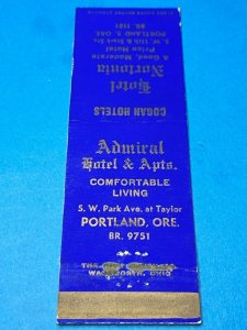 Matchbook Cover Hotel Nortonia Admiral Hotel Portland, Oregon MB167