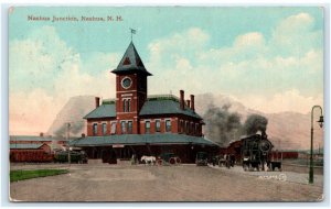 NASHUA JUNCTION, NH New Hampshire ~ Railroad TRAIN at DEPOT 1912 Postcard
