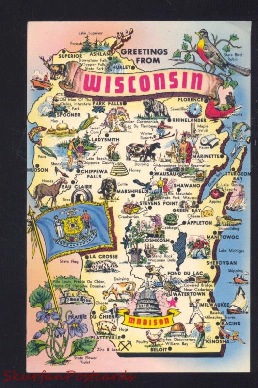 State of Wisconsin MAP Postcard the Badger State  United States - Wisconsin - Other, Postcard 