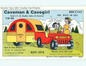 Cavegirl & CAVEMAN - QSL HAM RADIO CARD Lombard Illinois IL t1538@