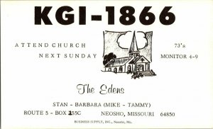 QSL Radio Card From Neosho Missouri KGI-1866