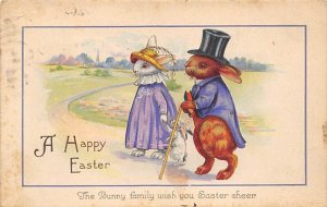 Happy Easter USA Rabbit 1925, partial stamp stains on front