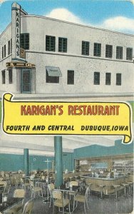 Dubuque Iowa Karigan's Restaurant roadside Postcard interior Kropp linen 21-2192