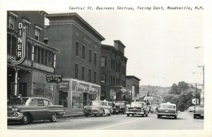 NH, Woodsville, New Hampshire, Central Street, 1950's cars, Merrimack Post Card