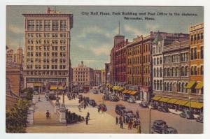 P1051 busy scene city hall plaza many old cars people etc worcester mass