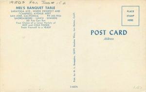 1950s Mel's Banquet Table San Jose California Postcard Scoggins 4227