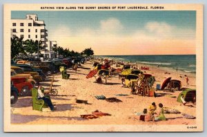 Vintage Florida Postcard - Bathing View  Sunny Shores of  Fort Lauderdale