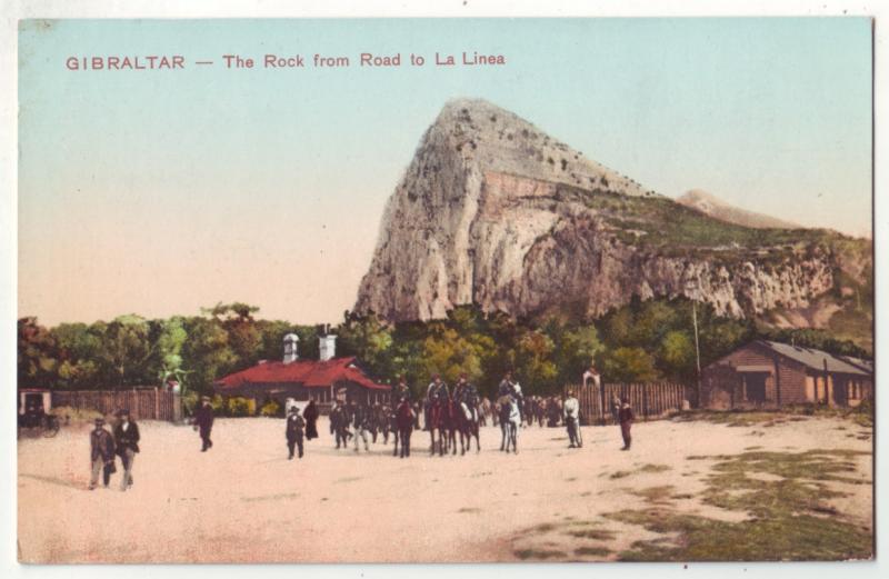 P986 old card horses people gibraltar the rock from road to la linea