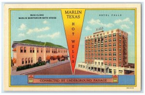 c1930's Marlin Texas Hot Wells Buie Clinic Bath House Hotel Falls Postcard