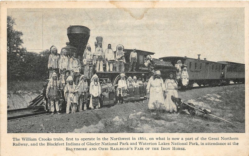 G15/ Glacier National Park Montana Postcard Halethorpe Maryland Railroad Indians