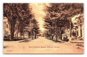 South Highland Avenue Chanute Kans. Kansas Sepia Postcard Street Scene