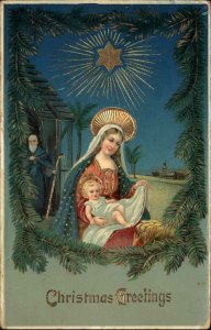 Christmas Nativity Mother Mary Baby Jesus c1910 Gel Vintage Postcard