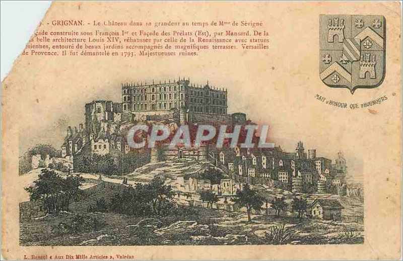 Postcard Old Chateau Grignan in size to Madame de Sevigne Time