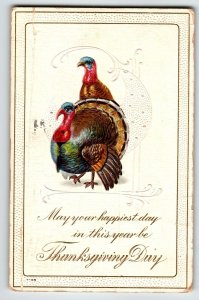 Postcard Thanksgiving Turkeys Embossed Series T-58 Vintage 1914 Holiday Greeting