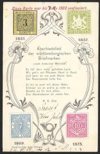 WURTTEMBERG Stamps on Postcard Flowers Used c1905