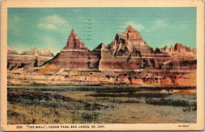 Wall Cedar Pass Bad Lands South Dekota SD Linen Postcard VTG PM Great Falls MT 