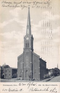 PORTSMOUTH OHIO~ST MARY'S CATHOLIC CHURCH~1906 POSTCARD