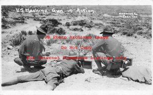 Mexico Border War, RPPC, US Soldiers with Machine Gun In Action, Horne