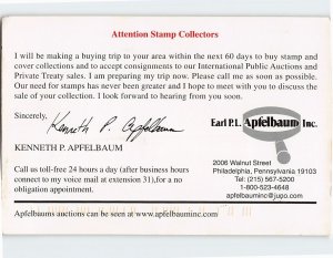 Postcard Attention Stamp Collectors, Earl P. L. Apfelbaum, Inc., Pennsylvania