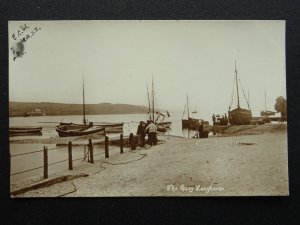 Wales Carmarthenshire LAUGHARNE QUAY shows Men & Fishing Boats - Old RP Postcard