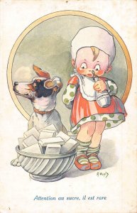 L112 Greetings 1919 Child dog comic signed A. Wuyts postcard