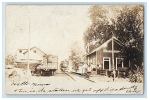 1907 Station Depot New Trenton Indiana IN RPPC Photo Posted Antique Postcard 