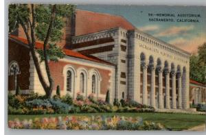 Linen Postcard--Memorial Auditorium~Sacramento,CA