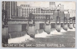 Real Photo~Scene @ The Dam~Cedar Rapids Iowa~Downtown In Bkgd~Waterfalls~PM 1953