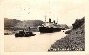 THE PANAMA CANAL Steamship RPPC Foto Flatau 1945 Photo Vintage Postcard