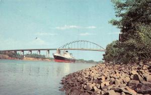 ST GEORGES, DE Delaware  HIGH LEVEL BRIDGE~Freighter Ship Under Chrome  Postcard