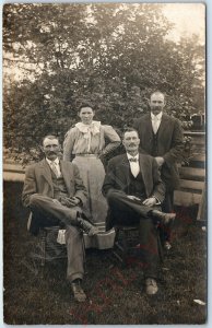 c1910s Classy Middle Age People RPPC Mustache Gentlemen Suits Real Photo PC A171