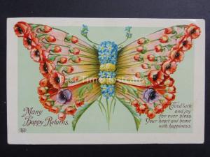 Butterfly Poppies Postcard: GOOD LUCK AND JOY FOR EVER c1911 Donation to R.B.L.