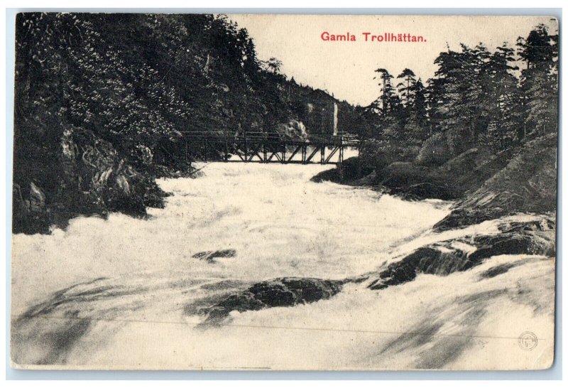 1911 Gamla Trollhattan Sweden Bridge Over River Antique Posted Postcard