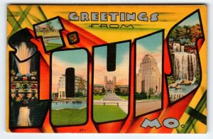 Greetings From St. Louis Missouri Large Big Letter Postcard 1944 Metropolitan