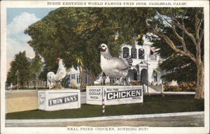 Carlsbad CA Eddie Kentner's Fried Chicken Roadside Giant Chickens c1920 Postcard