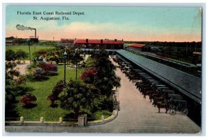 c1910 Horse Carriage Florida East Coast Railroad Depot St. Augustine FL Postcard