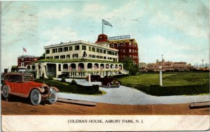 Postcard NJ Asbury Park Classic Cars in Front of Coleman House 1919 J11