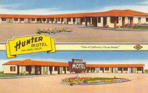 HUNTER MOTEL Salinas, California US 101 Roadside Linen Postcard ca 1940s