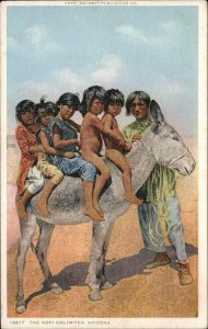 Arizona Hopi American Indian Children on Donkey Detroit Pub c1910 Postcard