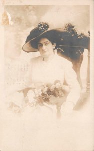 RPPC ATLANTIC CITY NEW JERSEY WOMAN HAT DITTRICH STUDIO REAL PHOTO POSTCARD 1909
