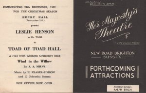 Toad Of Toad Hall Brighton Theatre 1950s Advertising Flyer
