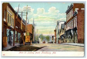 c1920's Main Street Looking North Dirt Road Trolley Frostburg Maryland Postcard