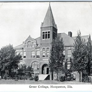 c1910s Hoopeston, Ills Greer College School University Bldg Postcard IL ILL A158