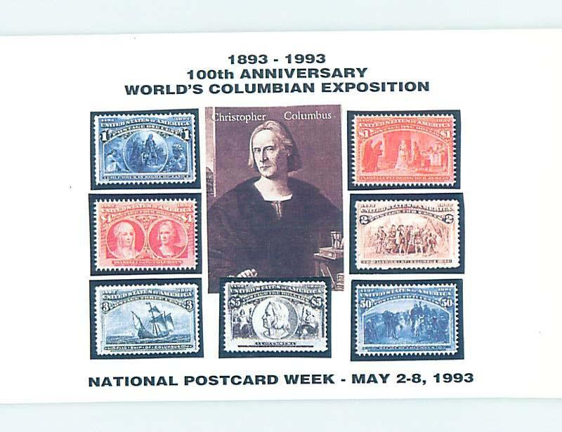 1993 POSTCARD OF CHRISTOPHER COLUMBUS USPS POSTAGE STAMPS H9506