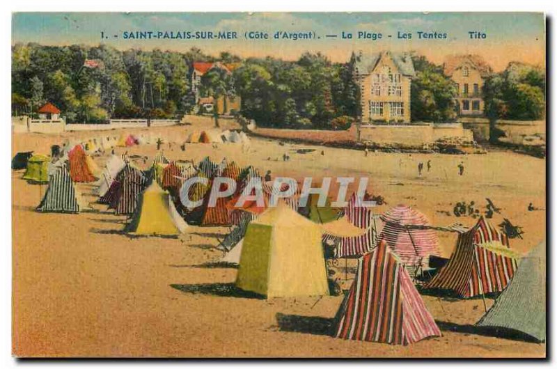 Old Postcard Saint Palais sur Mer Cote d'Argent The Beach Tents