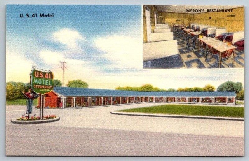 US 41 Motel and Myron's Restaurant, Adairsville, Georgia  - Postcard