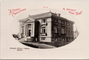 Carnegie Library Calgary AB Merry Christmas Happy New Year Glosso Postcard H41